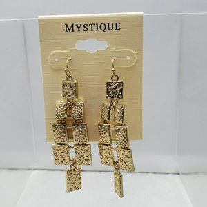 Mystique multi gold square dangle fish hook earring